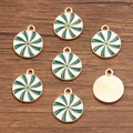 Green and white spiral enamel Christmas charm with gold metal trim for DIY jewelry - Style 3 Round Swirl (3 Green) / Green