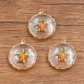 Lot de 3 breloques tortue de mer rondes plaquées or 18 carats avec cadre en verre - Tortue Jaune