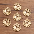 7er Set goldene Meeres-Anhänger mit Seepferdchen und Seestern für DIY-Schmuck - Hohl Ozean Anhänger (Stil 18) / 20*23mm / Gold