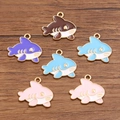 DIY colorful shark alloy charms with gold-plated finish and enamel oil for jewelry making - 1 Piece / 18x20mm / Random Mixed Color Shark