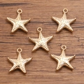 Fünf goldene Seestern-Anhänger aus Legierung mit Relief für DIY-Schmuckherstellung - Seestern-Form (Nr. 19) / 20*22mm / Gold