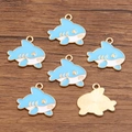 DIY blue enamel shark charm pendants with gold plating for jewelry making - Blue Shark