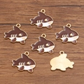 DIY golden alloy shark pendant with dark brown enamel finish for jewelry making - Brown Shark