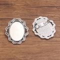 Antiksilberne ovale Broschenbasis mit floralem Spitzenrand und Nadel für DIY Schmuck - Antiksilber (Stil 7)