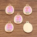Oval purple floral enamel charm with gold alloy plating for DIY jewelry making - 16x21mm / Flower Pattern Style Purple