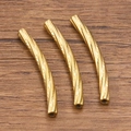 DIY gold stainless steel curved tube beads with spiral texture for jewelry making - 4x37mm / Gold