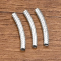 Silver curved tube spacer beads with embossed weave texture for DIY jewelry making - 5x40mm / Steel
