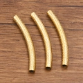 Golden stainless steel curved tube beads with embossed herringbone pattern for DIY jewelry - 5x50mm / Gold