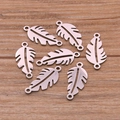 Set of seven rose gold leaf shaped stainless steel pendant connectors for DIY jewelry - Feather Style (No. 9 Silver Tone)