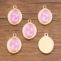 Ciondolo ovale in lega oro KC con smalto lavanda e design celeste di luna e stelle - 15x22mm / Stile Motivo Lunare Viola