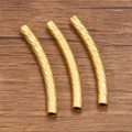Golden stainless steel curved tube spacer beads with spiral embossed pattern for DIY jewelry - 5x50mm / Gold