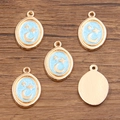 Ciondoli ovali in lega dorata con smalto azzurro, ciondoli luna e stelle in set da 5 pezzi - 15x22mm / Stile Motivo Lunare Blu