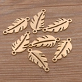 Set of golden leaf-shaped stainless steel connectors for DIY jewelry making and charms - Feather Style (No. 9 Gold)