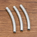 Silver embossed curved tube spacer beads in stainless steel for DIY jewelry making - 5x50mm / Steel