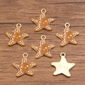 Starfish shaped gold-plated DIY jewelry pendants with brown enamel finish and white dots - Coffee Starfish