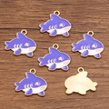 DIY gold alloy charm pendant featuring a cute purple and white shark enamel design - Dark Blue Shark