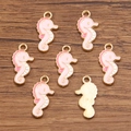 Pink and white seahorse charms with gold plating for DIY jewelry making - Pink Seahorse