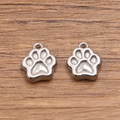Polished silver stainless steel dog paw charms for DIY necklace jewelry making - 1547 Steel Color (10X12mm)