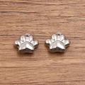 Pair of polished silver stainless steel dog paw pendants for DIY jewelry crafting - 1565 Steel Color (10X11mm)