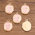Ciondoli ovali in smalto rosa con motivo a serpente dorato per gioielli fai-da-te - 15x22mm / Stile Motivo Serpente Rosa