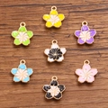 Set of seven colorful enamel cherry blossom pendants with golden metal trim for DIY jewelry - 1 Piece / Random Mixed Colors