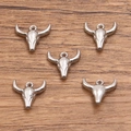 RVS stierenschedel hangers in zilverkleur voor het maken van Western sieraden - Stierenkop Schedelvorm / Staalkleur