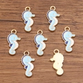 Blue and white seahorse charms made of KC gold alloy for DIY jewelry making - Blue Seahorse