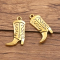 Set di due ciondoli a stivale da cowboy in lega d'oro vintage per gioielli fai-da-te - No.6 Oro Antico