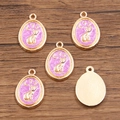 Pendenti ovali in lega dorata con gatto in smalto viola, luna e stelle charms - 15x22mm / No.4 Cat Style Purple