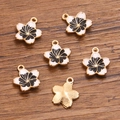 DIY cherry blossom charms in black and white enamel with gold plated metal finish - 1 Piece / White
