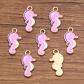 Pink and purple seahorse charm in KC gold alloy with enamel finish for DIY jewelry - Purple Seahorse