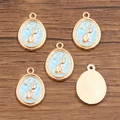 Set di 5 ciondoli ovali azzurri con gatto e luna dorati per creazione gioielli DIY - 15x22mm / No.4 Cat Style Blue