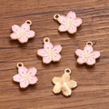 Pink enamel cherry blossom alloy flower charms with gold plating for DIY jewelry making - 1 Piece / Pink