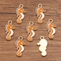 DIY orange seahorse alloy charms with gold plating for handmade jewelry making - Coffee Seahorse