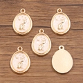 Set di 5 ciondoli ovali a forma di gatto in lega d'oro KC e smalto per gioielli fai da te - 15x22mm / No.4 Cat Style White
