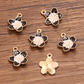 Pink cherry blossom flower charms with gold alloy base and black enamel edges - 1 Piece / Black