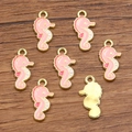 Pink seahorse charms for DIY jewelry making in gold alloy with pink enamel finish - Deep Pink Seahorse