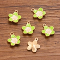 Green and white enamel cherry blossom flower charms with gold alloy base for jewelry making - 1 Piece / Green