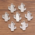 Set di sette ciondoli a cactus in argento vintage per gioielli fai da te su legno - No.9 Argento Antico