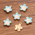 Blue and white cherry blossom enamel charms in KC gold finish for DIY jewelry - 1 Piece / Blue