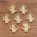 Set di 7 ciondoli a cactus in oro vintage per gioielli fai-da-te su legno scuro - No.9 Oro Antico