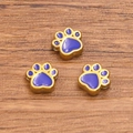 DIY purple enamel dog paw charm with gold-plated stainless steel base for jewelry - Double Sided Enamel Dog Paw Bead / Dark Blue