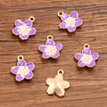 Purple and white bicolor enamel cherry blossom charms with KC gold plated alloy edges - 1 Piece / Purple