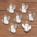 Set di sette ciondoli a cactus in lega argento antico con rilievo per gioielli fai-da-te - No.10 Argento Antico