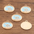 Ciondoli ovali a forma di levriero placcati in oro con smalto azzurro per gioielli fai da te - 20x21mm / No.5 Dog Style Blue