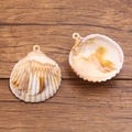 Pendentifs coquillages réalistes en acrylique blanc crème rayé pour bijoux DIY - Coquillage No 32 / 44X51mm