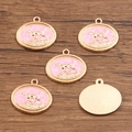 Ciondolo ovale in lega fai-da-te con smalto rosa e design a forma di cane dorato - 20x21mm / No.5 Dog Style Pink