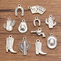 Set di 11 ciondoli western in argento antico con stivali e cactus in lega - Argento Antico Confezione da 10