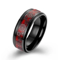 Bague en acier titane noir avec motif d'engrenage mécanique et insert en fibre de carbone rouge - Taille 7 / Fibre de Carbone Noir Rouge