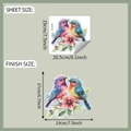 Detailweergave van vogel- en bloemraamstickers met vel- en afgewerkte decoratiematen - Laser Vogel Bloem Stijl (fun-j006)